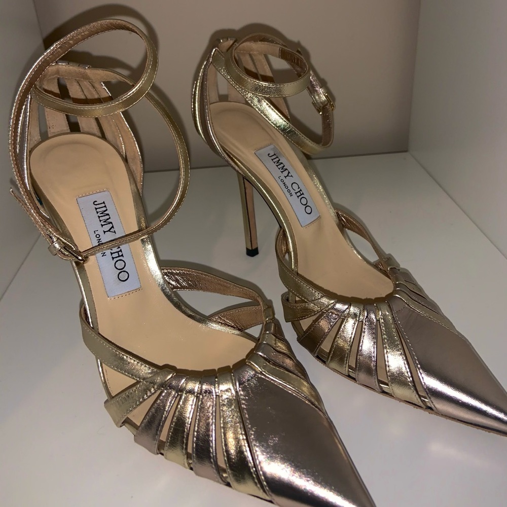 JIMMY CHOO TRAVIS 100 GOLD MIX PUMPS !SHIPS FREE!